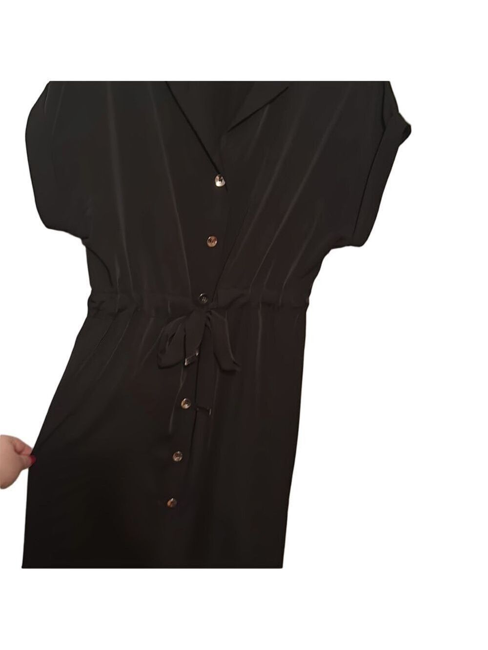 Black Collar Tie Button Down Dress Size 10 - Picture 6 of 6